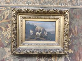 Huile animalier sûr panneau signée 